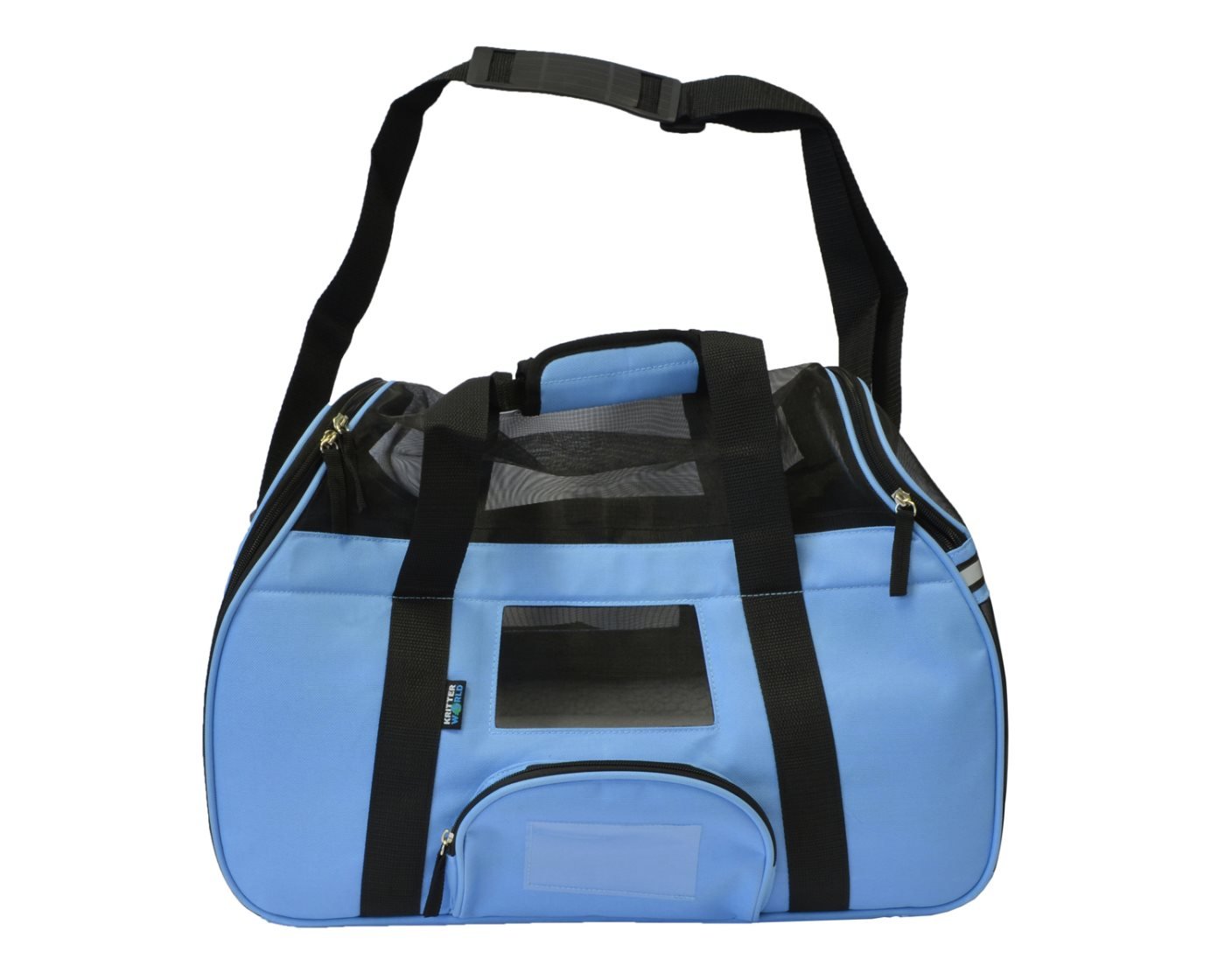 KritterWorld Soft Sided Pet Travel Carrier for Small Dogs and Cats Puppy Small Animals Airline Approved | Removable Sherpa Lining Bed, Built-in Collar Buckle, Lost & Found Tag Included by Blue