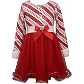 Bonnie Jean Girl's Christmas Holiday Dress - Candy Cane Striped Santa Dress for Baby Toddler Little and Big Girls