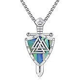 Hagkew Shield of Faith Necklace 925 Sterling Silver Abalone Shell Cross Shield Pendant Valknut Viking Necklace Christmas Amulet Pendant Jewelry Religious Gift for Men Women