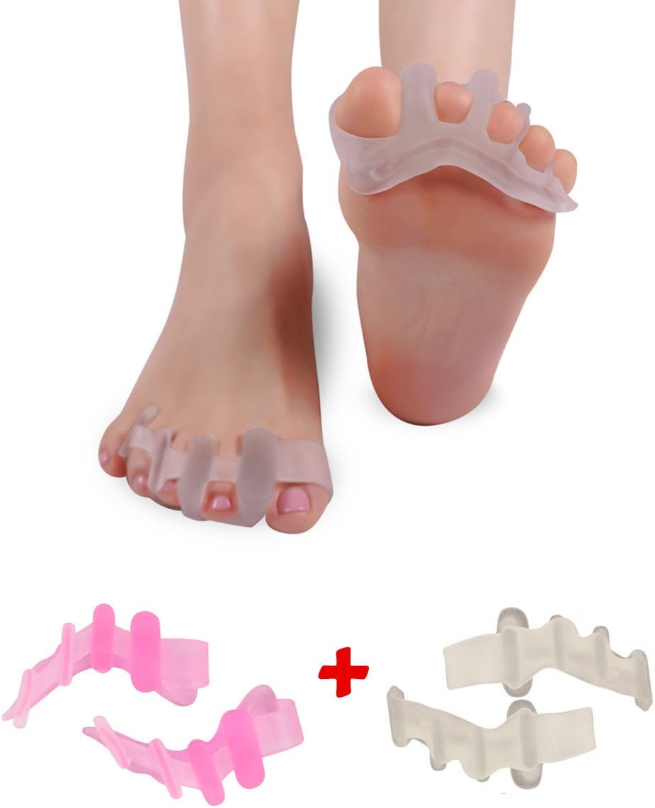 MUCHER 2 PAIRS of Silicone Gel Toe Separators & Toe Correctors for Dancers,Yogis & Athletes,Treatment for Bunions Relief,Hammer Toe,Hallux Valgus.(White and Pink)