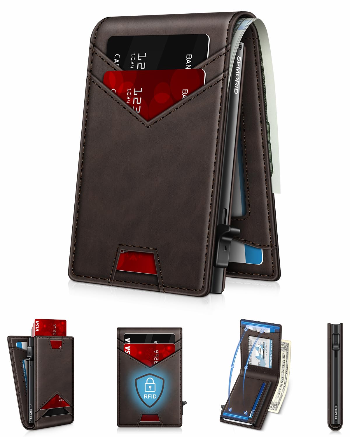 Photo 1 of Wallet for Men Wallet with Slim Pop Up Card Holder for 12-14 Cards, RFID Blocking Bifold Minimalist Smart Wallet, Credit Card Holder with ID Window & Cash Slot, Compact Metal Card Case, Gifts for Men