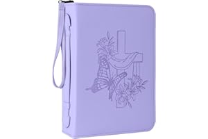 WOBAGMEN Bible Cover Case for Women,PU Leather Bible Cover for Men Women with Handle,Purple Bible Book Cover,Bible Bag with Embossed Floral,Carrying Case Bible Protective Christian Gift