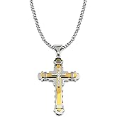 Savlano Stainless Steel Cubic Zirconia Cross Pendant 24 inch Cuban Chain Necklace for Men