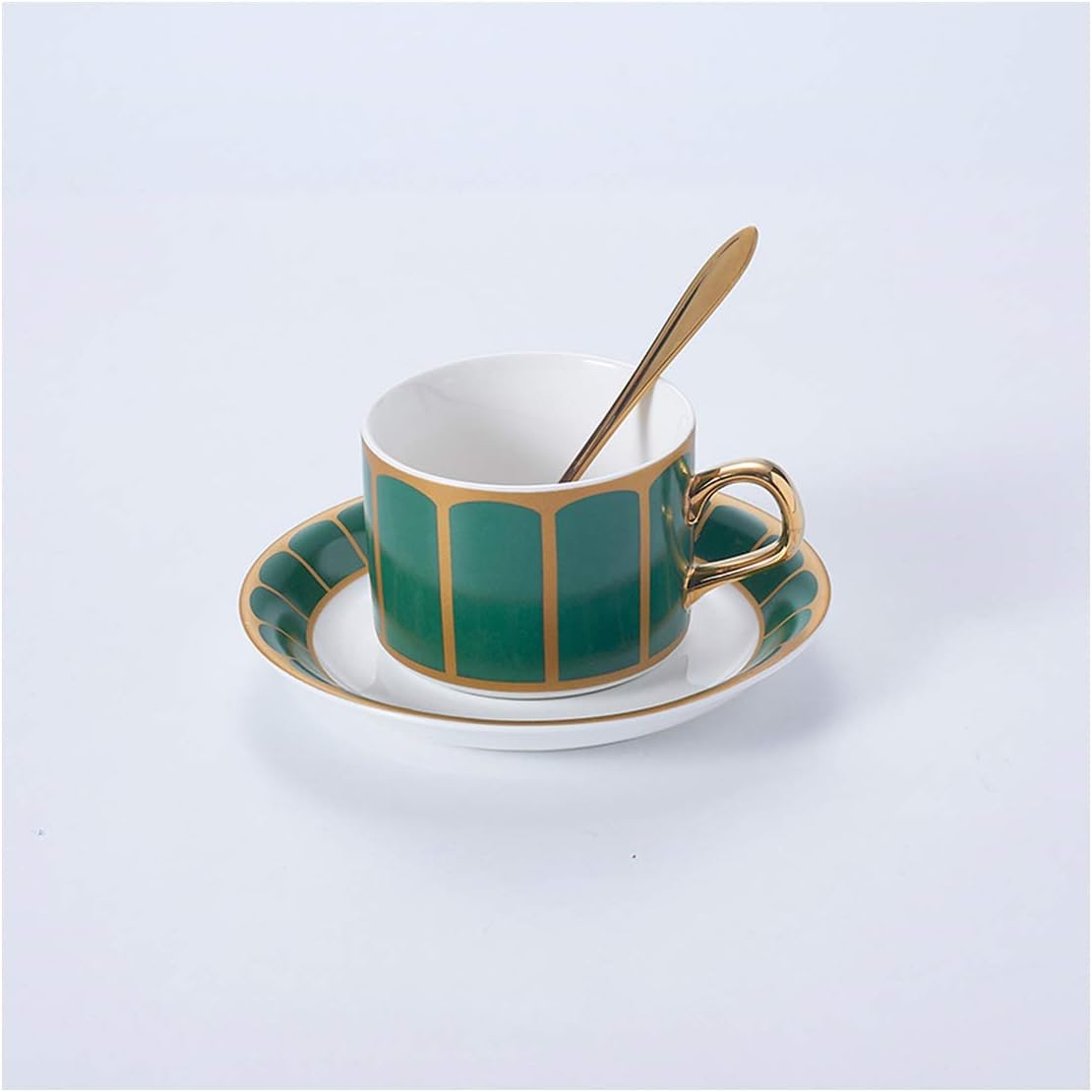 Ceramic Coffee Cup Gold Painted Saucer Spoon Set 150Ml Porcelain Tea Cup Elegant Teacup Cafe Espresso Cup,Green 1Cup