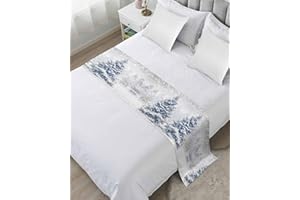 DecorLovee Christmas Tree Bed Runners for Cal King Size Bed, Decorative Bed Throws for Foot of Bed, Blue Tree Xmas Snowflake Winter Bed Runner Sofa Throw Bedding Scarf Protector Slipcover for Bedroom