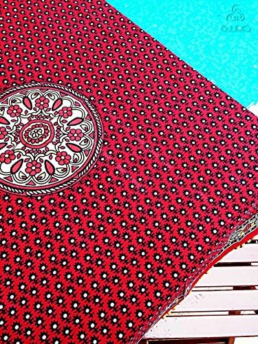 Square Burgundy Beypazari Traditional Ethnic Turkish Ottoman Cotton Tablecloth Orange Pom-Poms