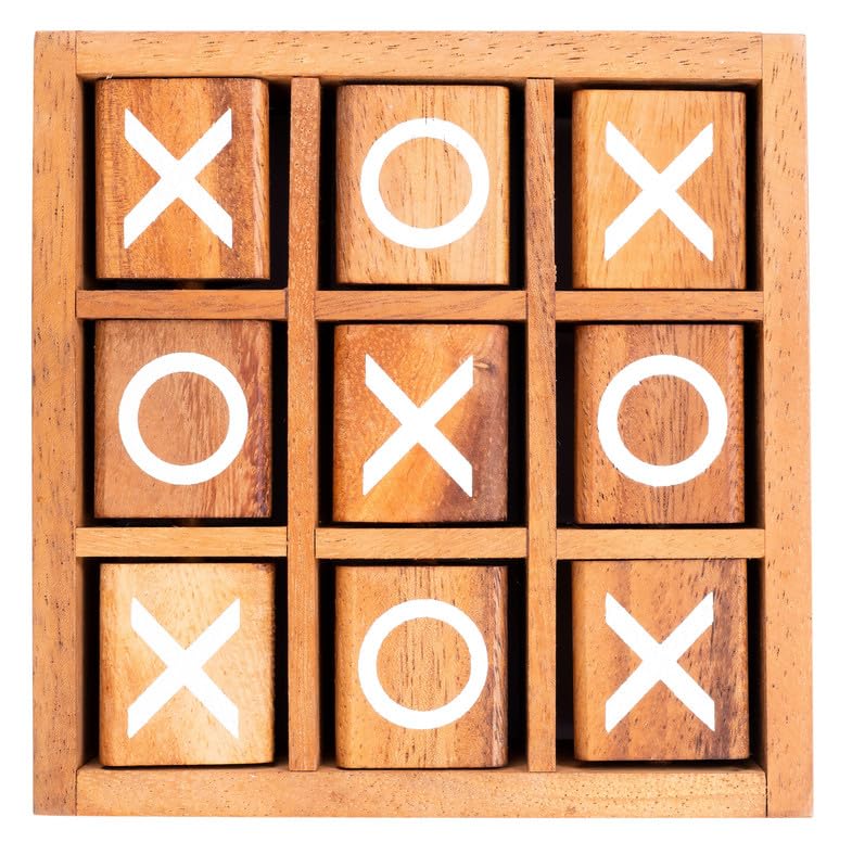 Engelhart - Wooden Spinning Tic Tac Toe Game - XO Game - Noughts and Crosses - Eco - 14 cm x 14 cm x 4 cm