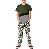 Haloumoning Boys 2 Piece Outfits Kids Colorblock Short Sleeve T-Shirts and Camouflage Pants Clothes Set 5-14 Years