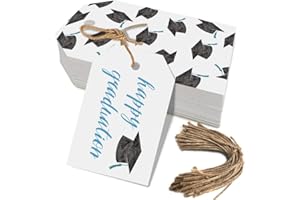 AUKOLASS 50 Pcs Graduation Gift Tags, Congrats Grad Party Favors Gift Tags for High School or Happy College Graduation Party Decoration Supplies (Blue)