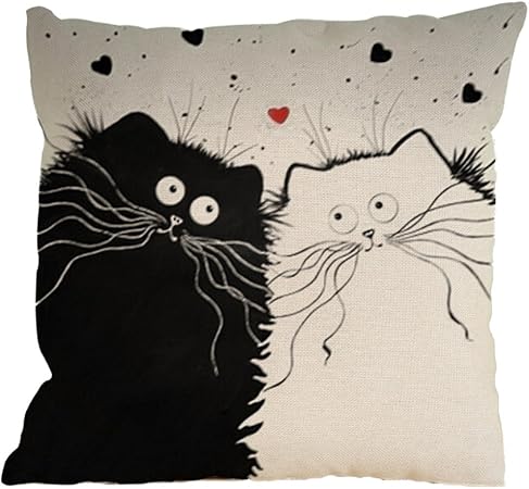 Nunubee Housse De Coussin Modèle De Chat Noir Et Blanc Coussin Decoration Decoratif Canape Deco Canapé Scandinave Décoration De Voiture Style 3coton
