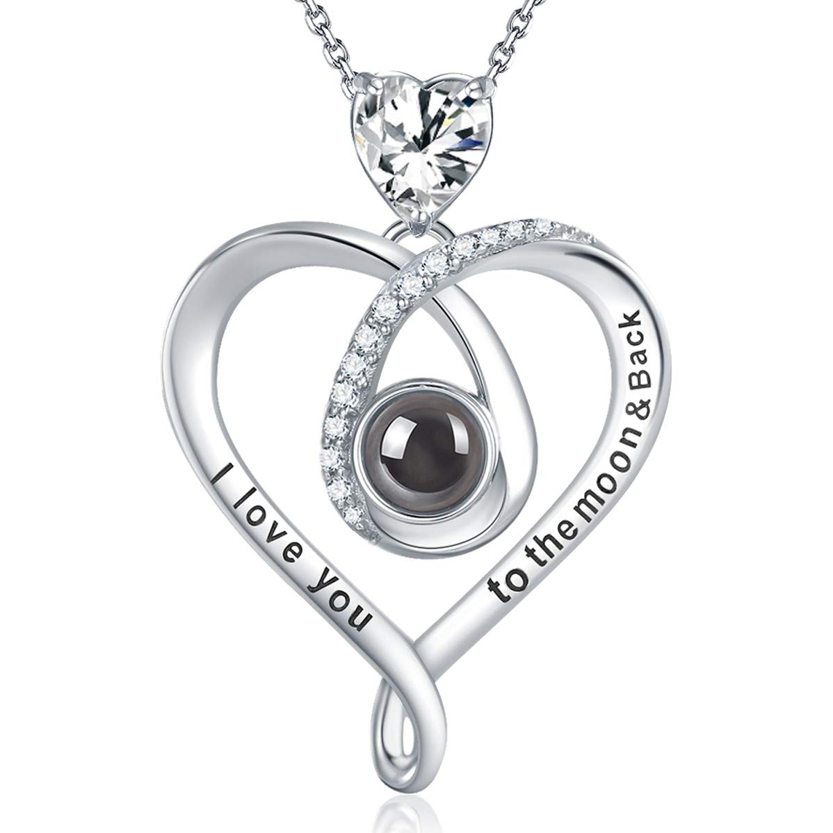 GinoMay Mothers Day Birthday Gifts Mum Wife I Love You Necklace 100 Languages to the Moon and Back Jewellery April Birthstone 925 Sterling Silver — image 1