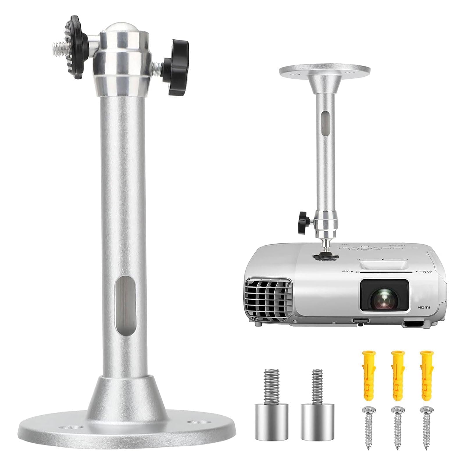 Linkstyle Mini Projector Ceiling Mount, Aluminum Alloy Projector Bracket Stand, 360° Rotation & 90° Tilt with 1/4'', M4, M6 Threaded for Projectors Cameras