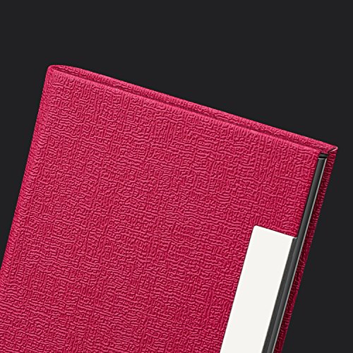 Business Card Holder, AHGXG Professional Leather Business Card Case Metal Name Card Holder Slim Stainless Steel With Magnetic Shut, Hold 20 Business Cards For Men&Women, Rose Red