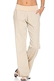 Poplooks Women's Comfy Fold Over Linen Pants