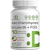 Saccharomyces Boulardii Probiotics + FOS Supplement, 10 Billion CFU, 240 Veggie Capsules – Probiotic & Prebiotic for Women & Men – Gut, Immune & Digestive Health Support – Non-GMO