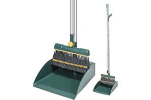 QIOJIRMU Broom with Dustpan Combo Set,180° Rotating Long Handle Broom and Dust Pan Set for Home Kitchen Office Indoor Outdoor Cleaning,Easy Storage.