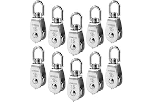 Aulufft Pack of 10 Small Pulley M15, M15 Lifting Single Pulley, Stainless Steel Wire Rope Crane Pulley Block Hanging Wire Towing Pulley Wheel for Towing Traction, 35 kg Load Capacity, Silver