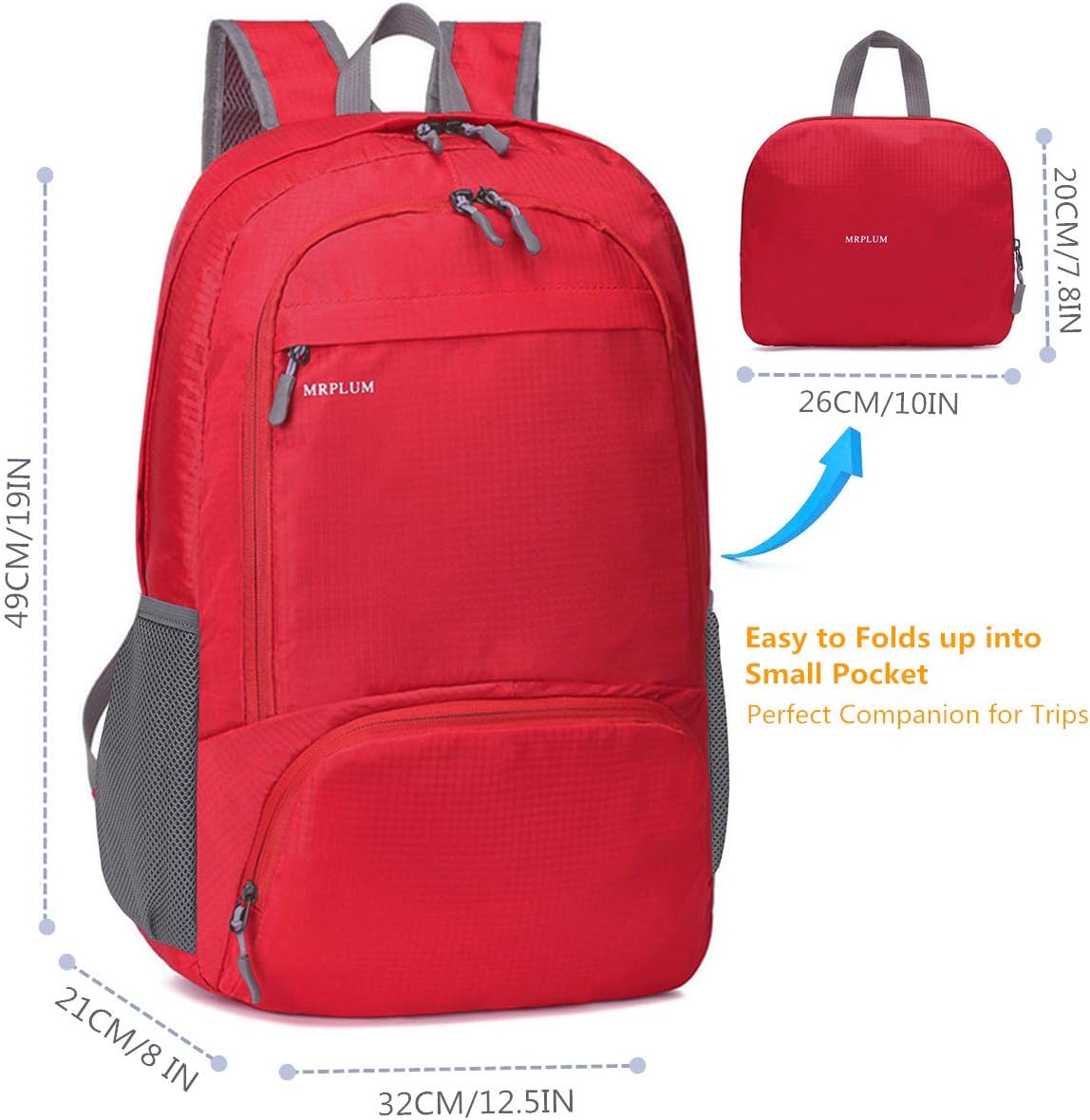 MRPLUM 30L Rucksack Foldable Ultralight Packable Backpack,Unisex Durable Handy Daypack for Travel&Outdoor Sports Durable&Waterproof (Red) - Image 3