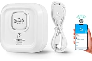 TOWODE WiFi Water Leak Detectors for Home, 100dB Alarm, Suitable for Kitchen, Warehouse, Laundry, Bathroom, Sink, Laundry, Basement, Water Leak Detector with APP Push, White