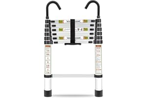 Telescopic Ladder, 6.5FT RIKADE Aluminum Telescoping Ladder with Non-Slip Feet and Stable Hook, Portable Extension Ladder for Household and Outdoor Working, 330lb Capacity