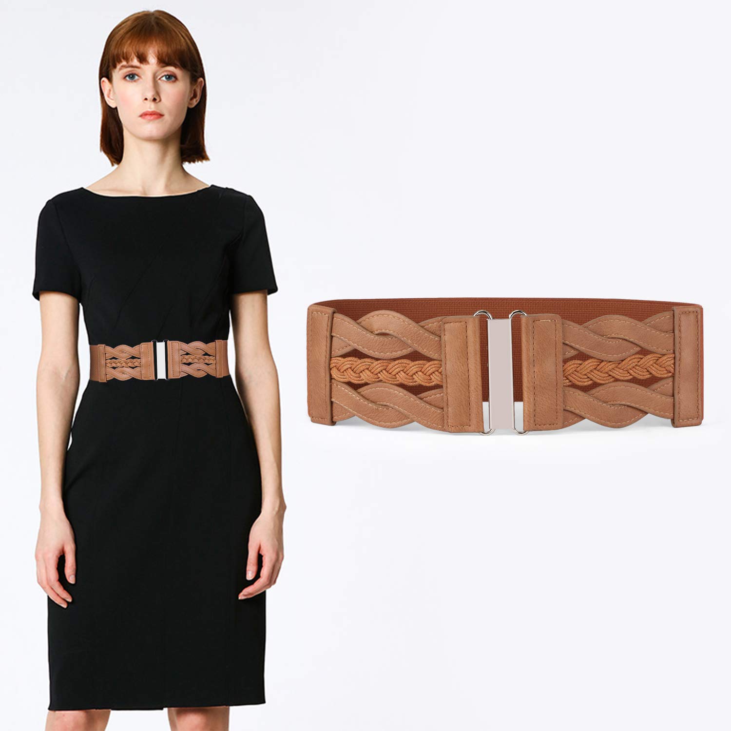 Women Vintage Wide Elastic Stretchy Waist Belt Ladies Retro Waistband for Dress by WHIPPY