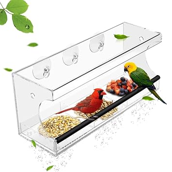 Puroma Window Bird Feeder With Removable Seed Tray 3 Compartment