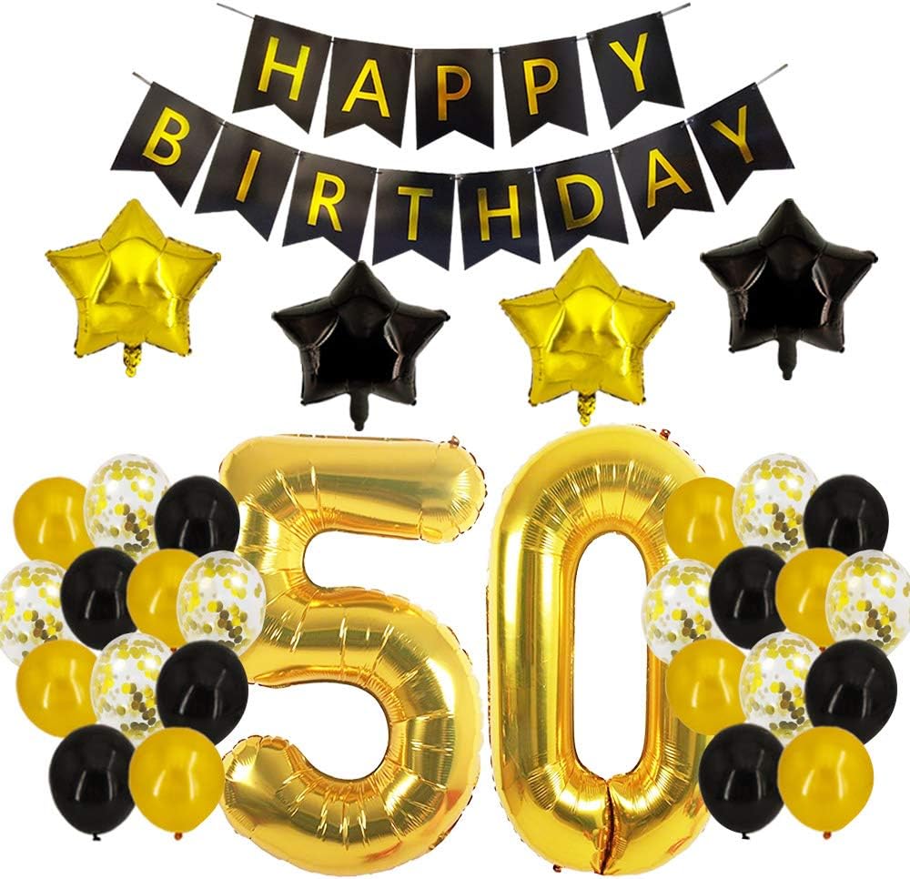50th Birthday Decorations 50th Number Balloons Black and