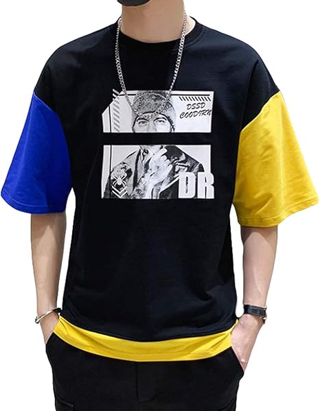 Amazon Gergeous半袖ｔシャツ メンズ ゆったり 韓国 ｔシャツ 切り替え ファッション カットソー クルーネック 快適 おしゃれ トップス カジュアル ストリート系 個性 夏 Tシャツ カットソー 通販