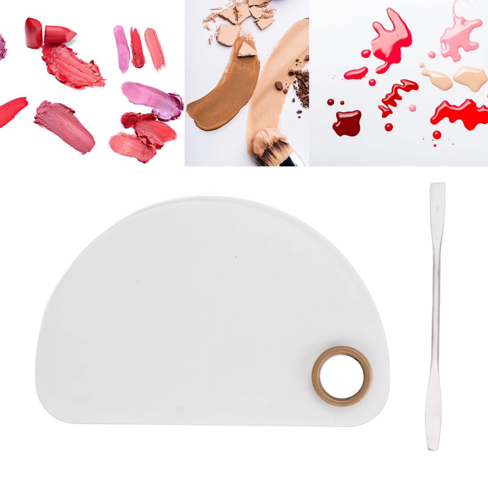 Cosmetic Makeup Palette, Acrylic Cosmetic Mixing Makeup Palette Semicircle Beauty Tool with Spatula Professional Makeup Art Tool For Nail Art Eye Shadow Eyelash Makeup Professional Pigment Blending