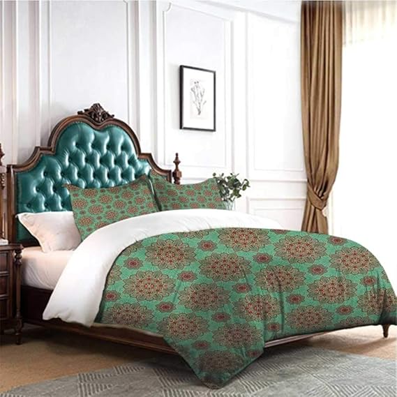 4 Pieces Bedding Set Turquoise Pattern of Traditional