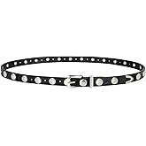 JASGOOD Women Studded Belt Skinny Leather Belt Ladies Thin Waist Belt Fashion Leather Belt for Jeans Pants Dress