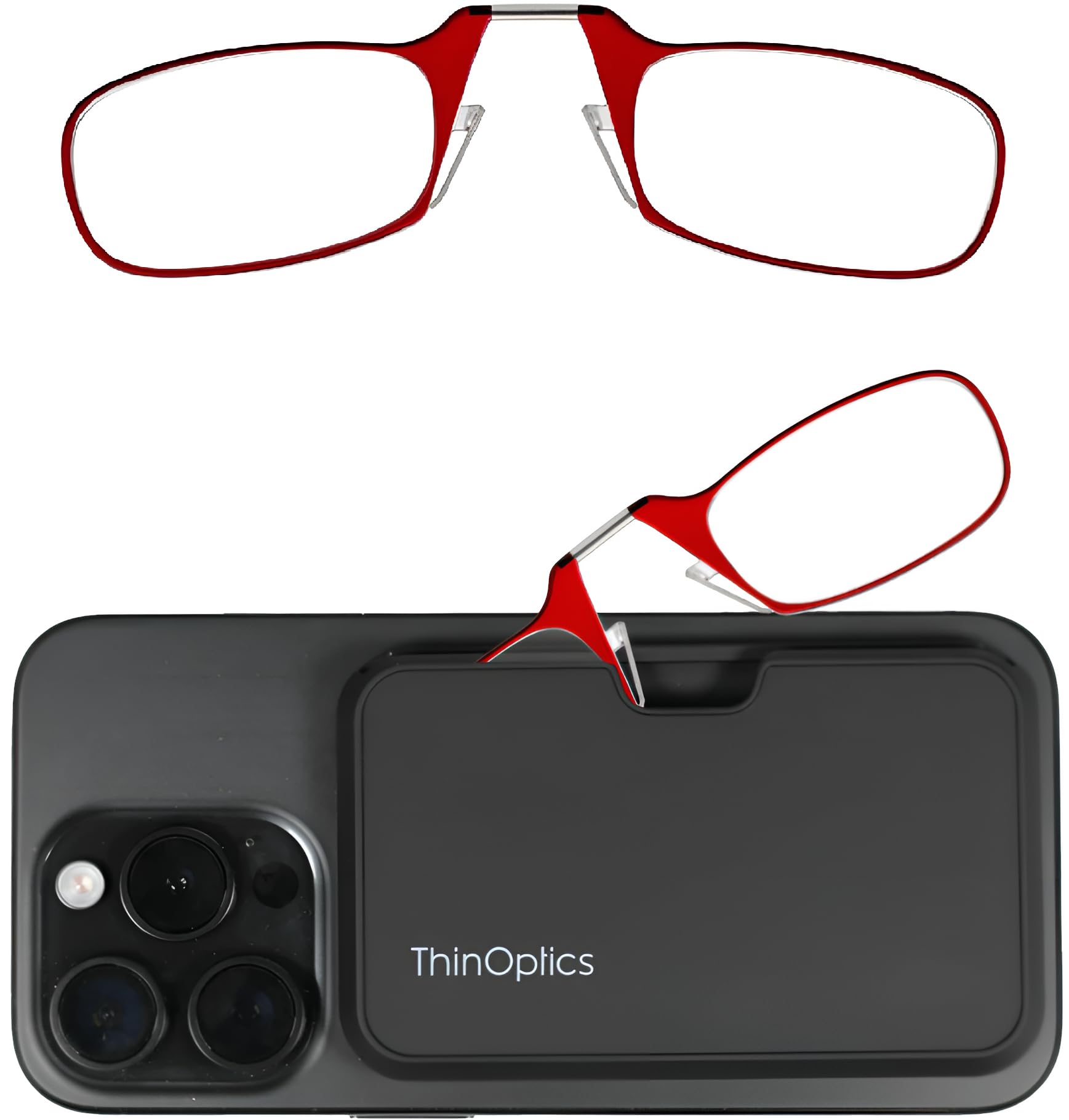 ThinOptics Reading Glasses 1.50 Red Frames With Universal Compact Case - Compact Foldable Reading Glasses 1.50 Strength With Flex-Fit Technology โ image 1