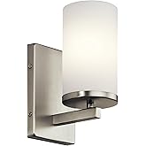 Kichler Crosby 9.25" Wall Sconce in Brushed Nickel, 1-Light Contemporary Hallway or Bathroom Light with Satin Etched Cased Op