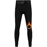 Runhit Boys Compression Leggings Fleece Lined - Youth Sports Tights Kids Thermal Base Layer Pants Cold Weather Gear