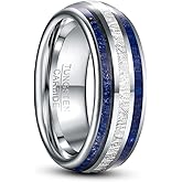 TUNGSTORY Imitated Meteorite Rings for Men 8mm Tungsten Wedding Band Ring with Blue Lapis Lazuli/Carbon Fiber Inlay Dome Style Comfort Fit Size 7-13