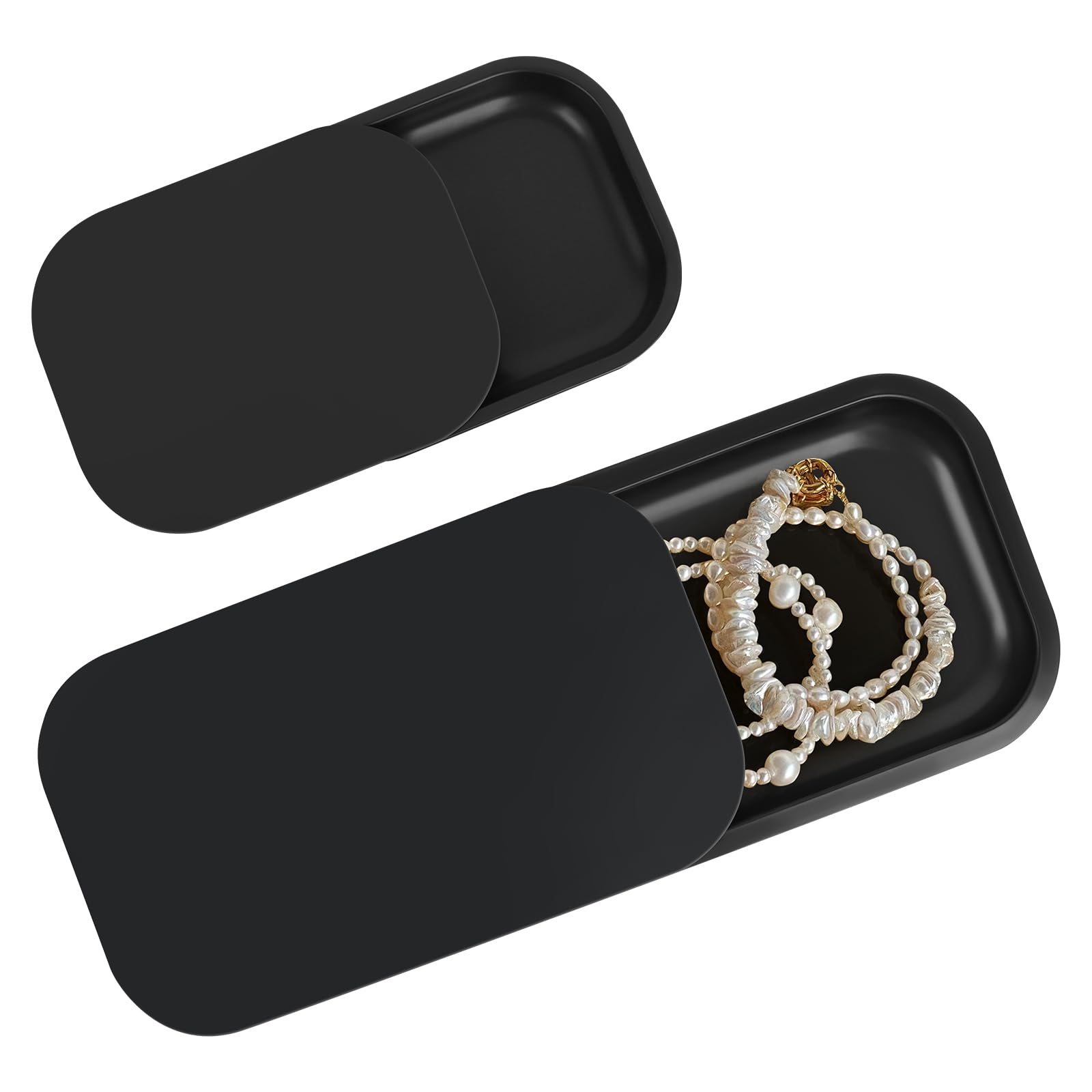 Photo 1 of 2 Pack Metal Tray with Magnetic Lid, 11 Inch 7 Inch Decorative Trays with 0.6 Inch Depth, Portable Metallic Tray for Jewelry, Sewing, Crafting, Light Travel, Home Decor, Matt Black