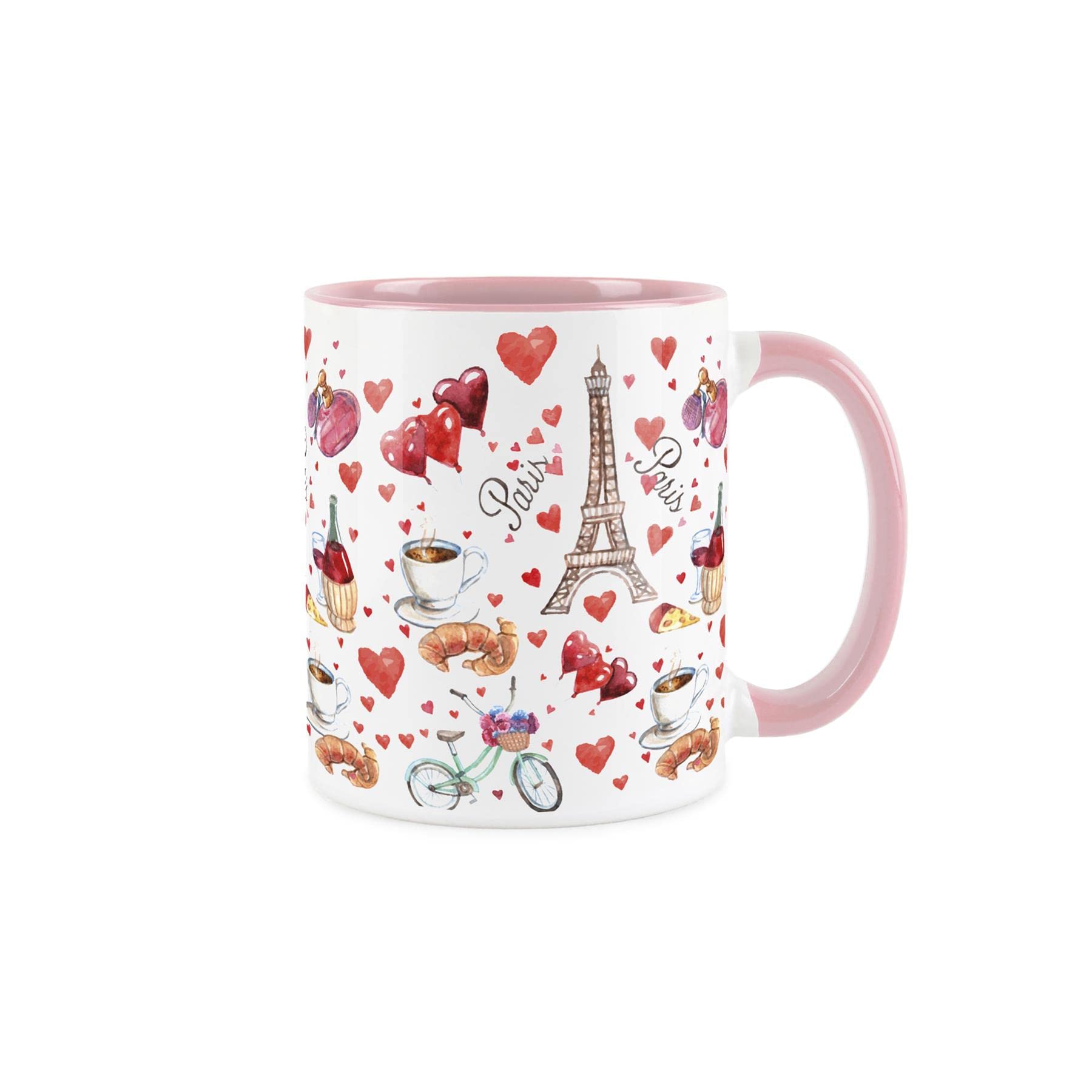 Purely Home Paris Mug - Eiffel Tower & Croissants White & Pink Coffee/Tea Gift 11oz