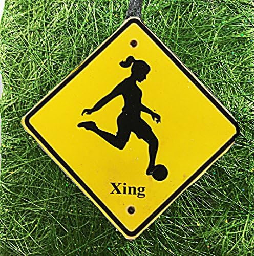 Girl Soccer Player Crossing Sign Ornament Handcrafted Wood Magnet Pin, Gift for Daughter Granddaughter Christmas Tree Team Coach Gift
