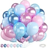 Pink and Blue Balloons,12 Inch Metallic Baby Blue Pink Purple Balloons,Latex Balloon with Ribbon,for Girl Birthday Baby Shower Gender Reveal Party Decorations