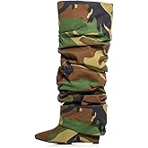 Yishaweiqi Slouched Ruched Fold Over Boots for Women Covered Wedge Heel Patent Leather Knee High Boots Wide Calf Pointed Toe Casual Boots