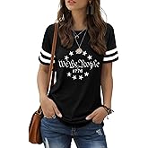 hcihgzr American Flag Shirts for Women 4th of July T-Shirt USA Flag Patriotic Shirt Stars and Stripes Summer Tees