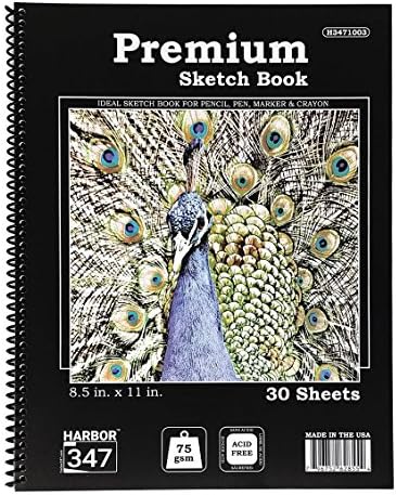 Harbor 347 Premium Sketch Book (Sketchbook), 8.5 in. X 11 in., 30 Sheets, Acid Free, 75 gsm Paper, Proudly Made In The United States (1-Pack)