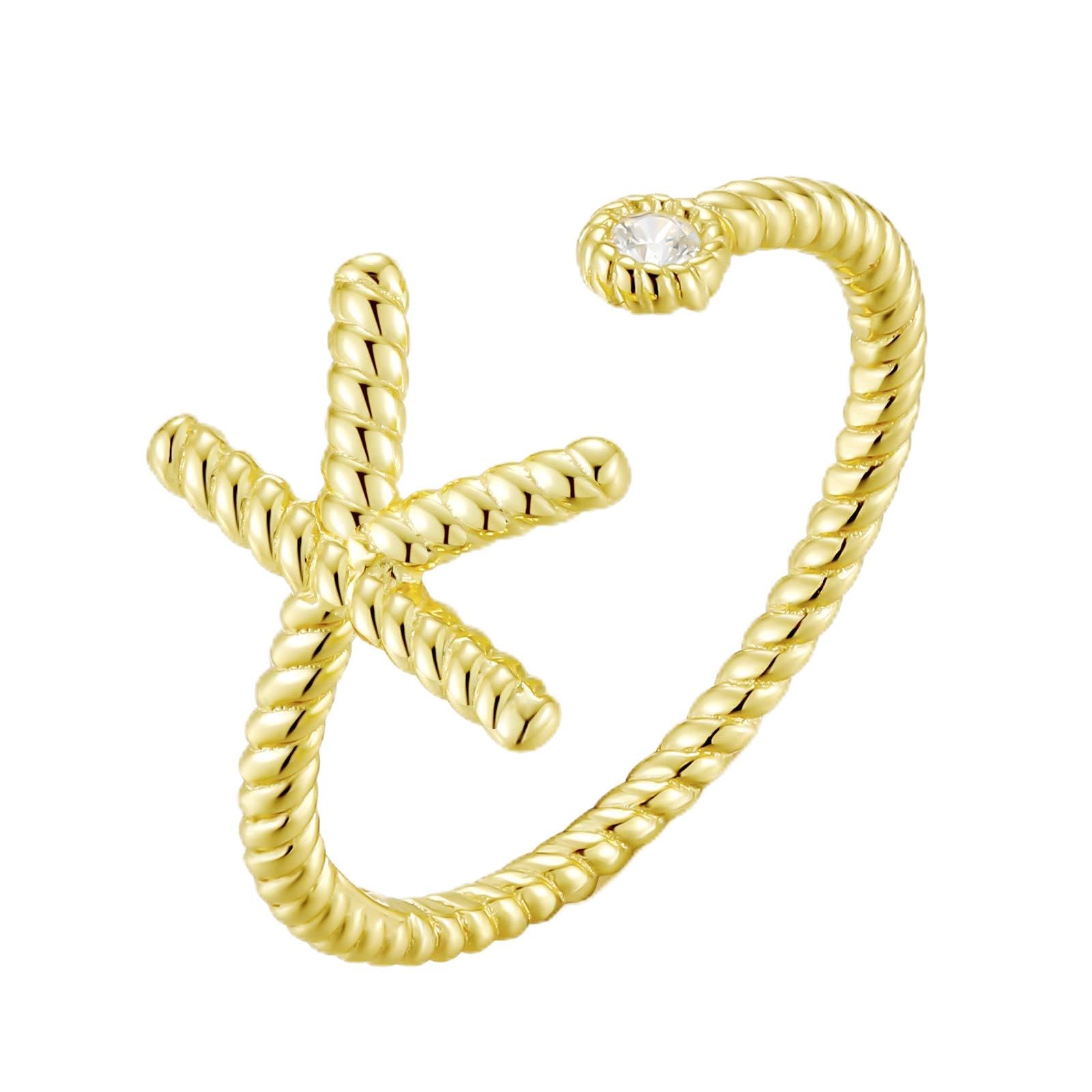 Qings 925 Sterling Silver Letter Ring, 18K Gold Plated Adjustable Ring with Cubic Zirconis Statement A-Z, Initial Alphabet Open Ring Jewellery Gift for Women Girls Ladies Birthday Wedding Engagement