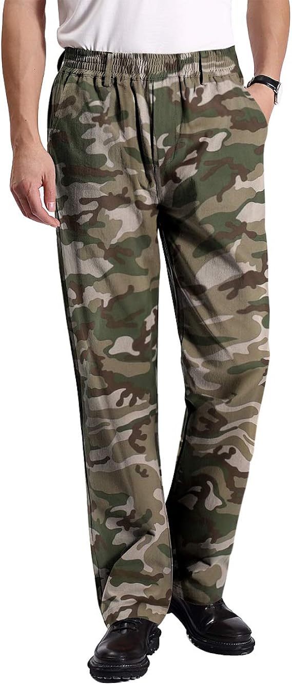 IDEALSANXUN Camo Pants for Mens Casual Elastic Waist Loose Fit Straight