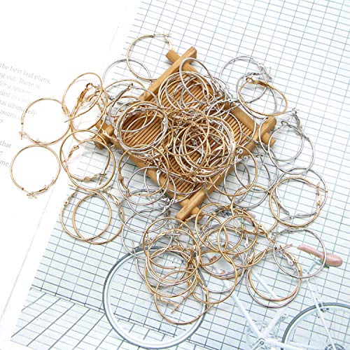 JETEHO 80 Pcs Silver and Gold 30mm Circle Round Metal Hoop Earrings Jewelry Making Supplies Earring Finding