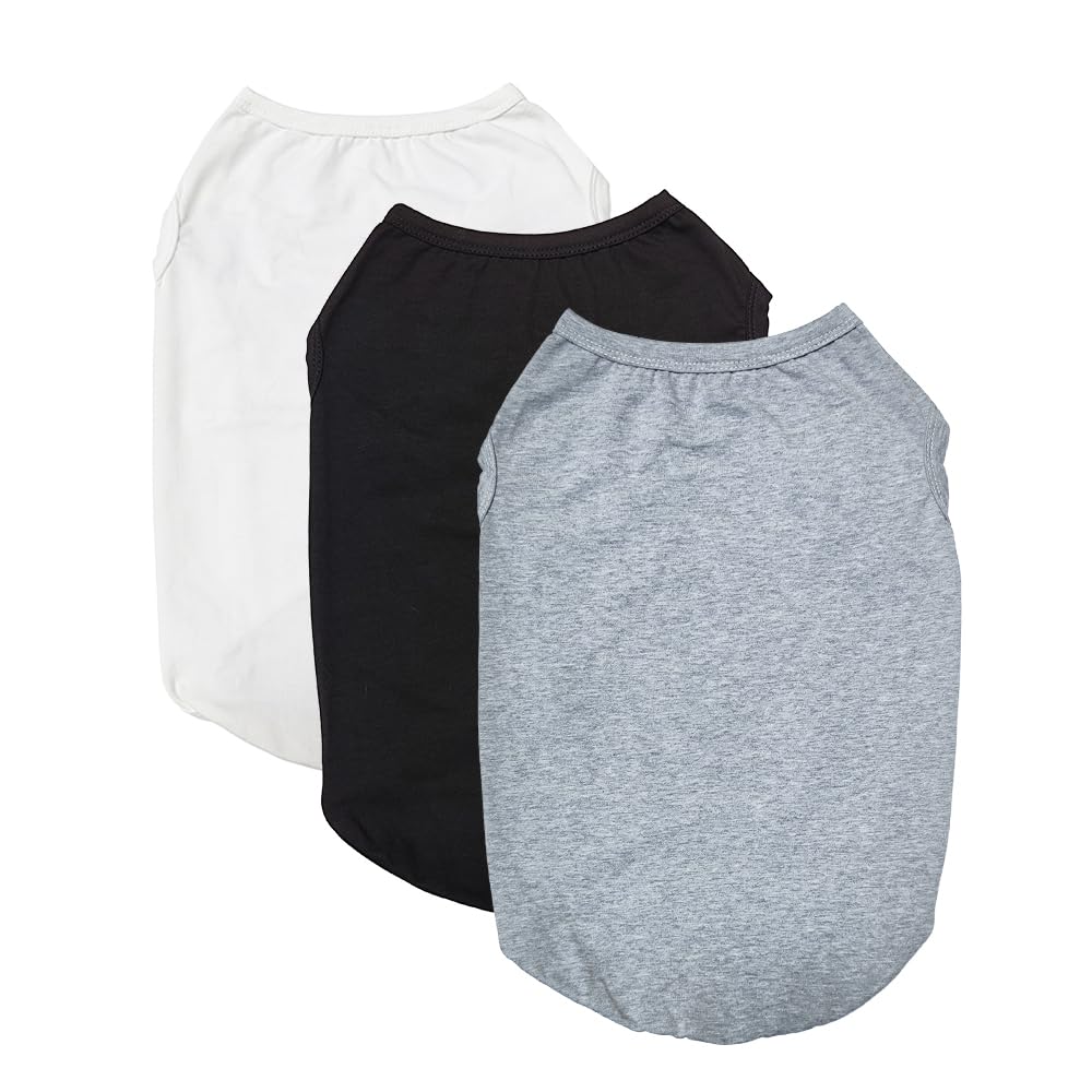 3 Pack Dog Shirt Tee Shirts, Dog Soft Tank Top Sleeveless Vest,Pet Striped T Shirt Summer Cool Vest Puppy Basic Tank Top for Small dog Medium Dog Cat (Black, White, Grey) (L)