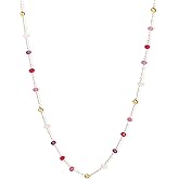 Dainty Beaded Necklaces for Women 14K Gold Plated Colorful Stone Bead/Pearl Choker Necklace Jewelry Gift