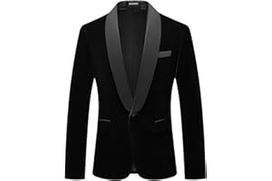KUDORO Mens Velvet Blazer Slim Fit Tuxedo Suits Jacket Shawl Collar Solid Jacket Wedding Dinner Prom One Button Blazer Jacket