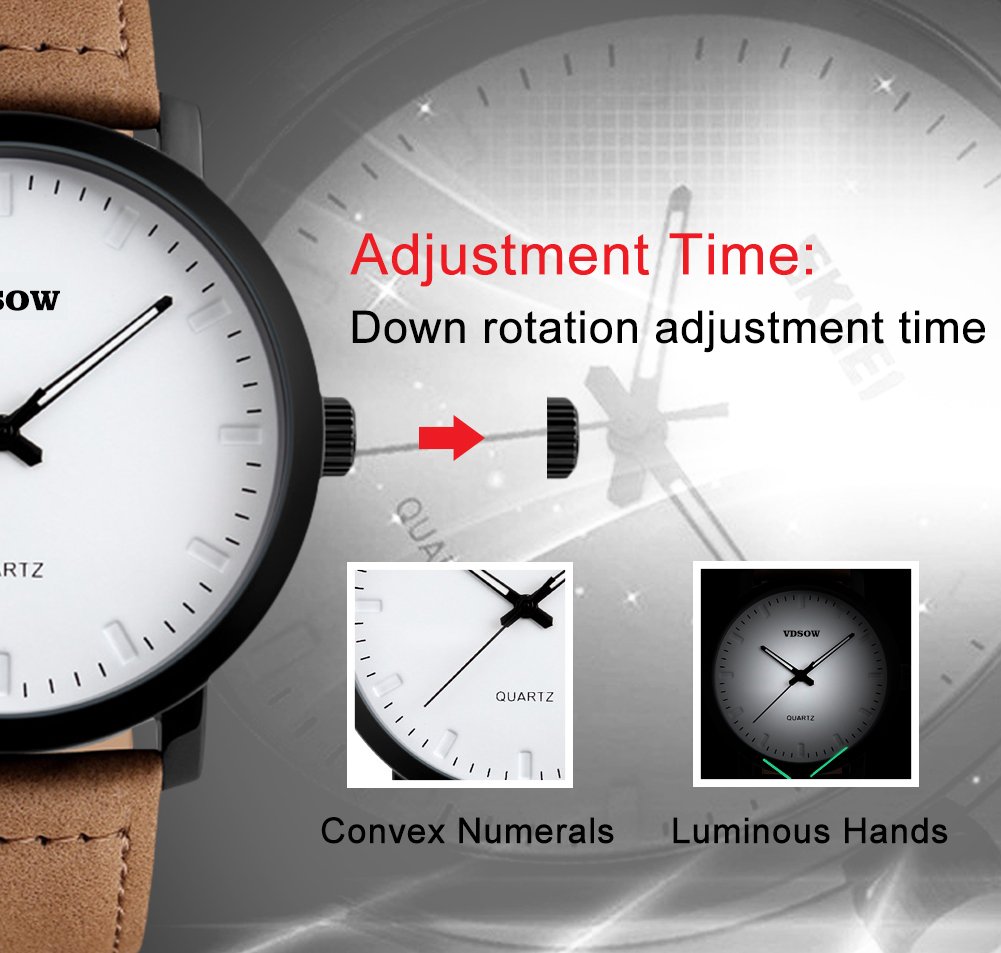 Homme poignet montres avec bracelet cuir Marron - Classic Big Face analogique montre à quartz, 3 ATM étanche Mode décontracté Business Robe montres avec date Calendrier Design Simple pour homme