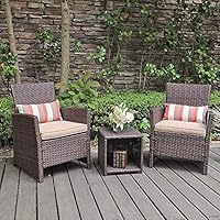 SUNSITT 3-Piece Wicker Outdoor Bistro Table Set with Beige Cushions, Brown Rattan